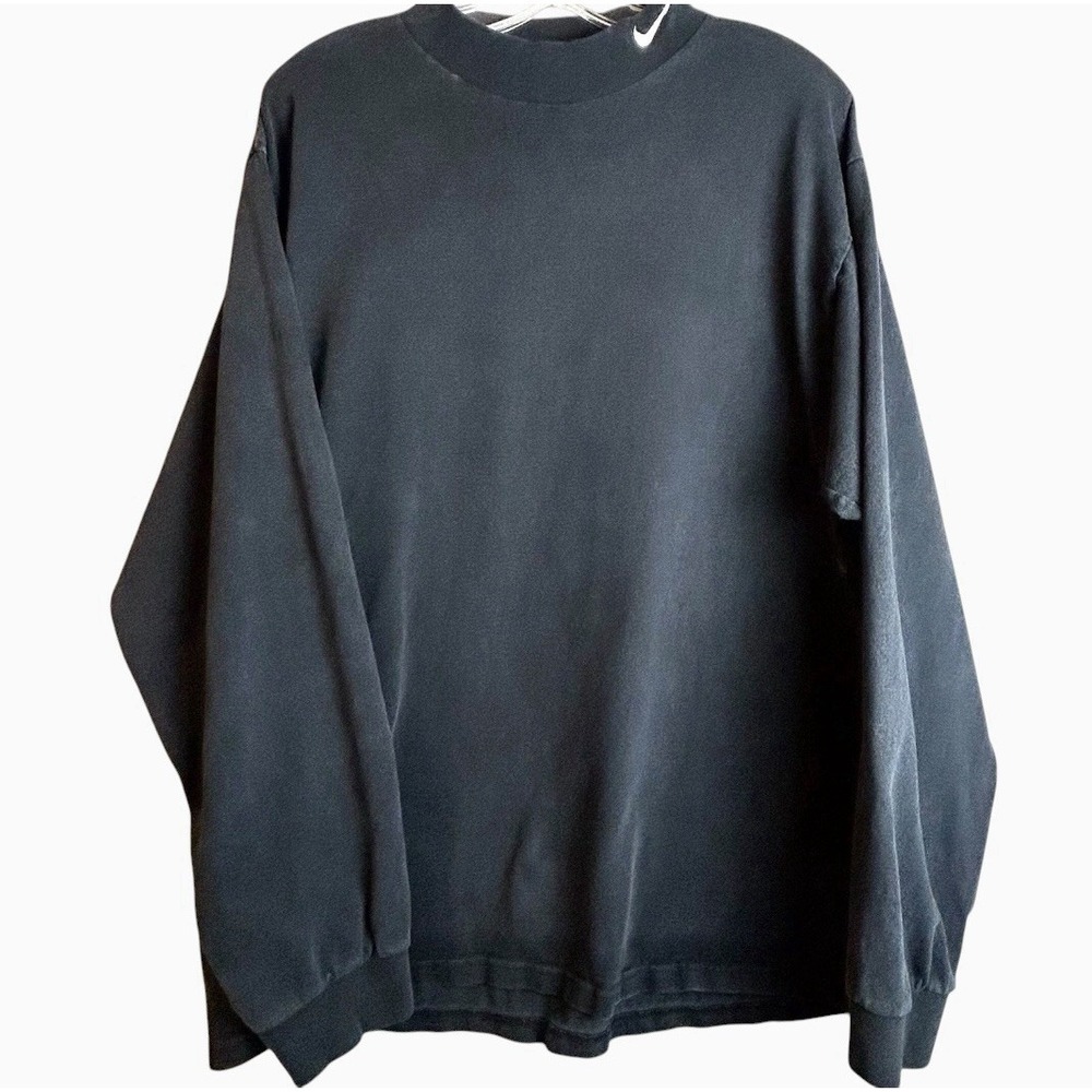 VTG Nike T-Shirt Men's Size L Black Mock Neck Cotton Long Sleeve Made in USA 90s
